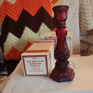 Avon Red Glass Decorative Candlestick